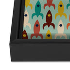 Retro Rockets - Midcentury Modern Atomic Age Aerospace Pattern in Teal, Orange, Mustard, and Celadon Framed Canvas Print Gallery Image 3