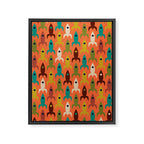 Retro Rockets - Midcentury Modern Rocket Pattern in Mid Mod Teal, Red, Olive, Mustard, and Beige on Bright Orange Framed Canvas Print Gallery Image 8