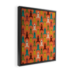Retro Rockets - Midcentury Modern Rocket Pattern in Mid Mod Teal, Red, Olive, Mustard, and Beige on Bright Orange Framed Canvas Print Gallery Image 2