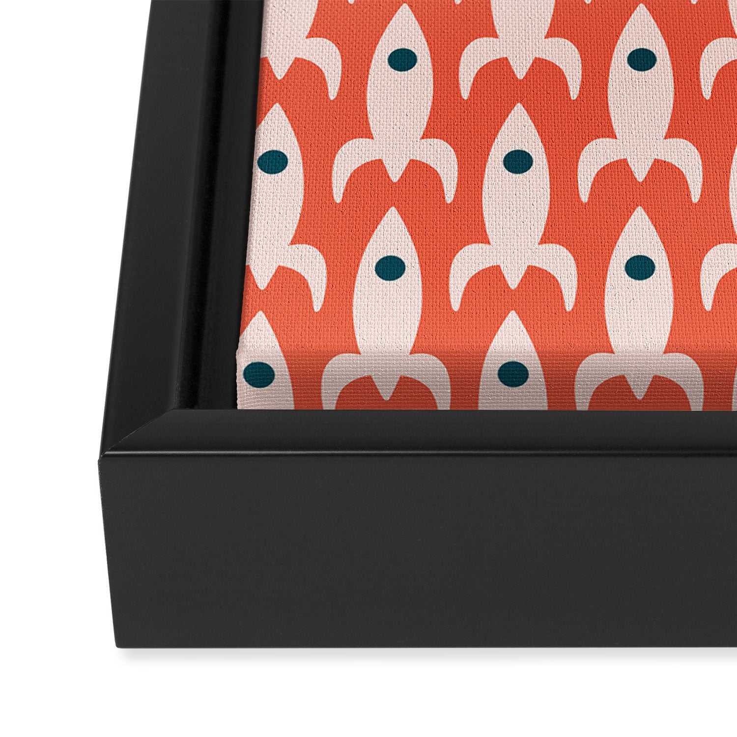 Retro Rockets - Midcentury Modern Space Age Pattern in Blush, Dark Teal, and Coral Orange Framed Canvas Print Gallery Image 3