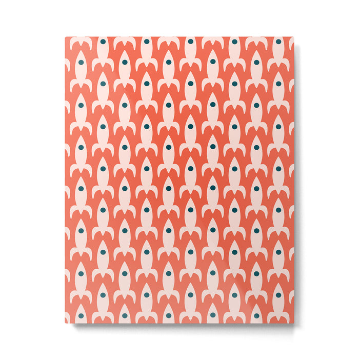 Retro Rockets - Midcentury Modern Space Age Pattern in Blush, Dark Teal, and Coral Orange Metal Print Gallery Image 1