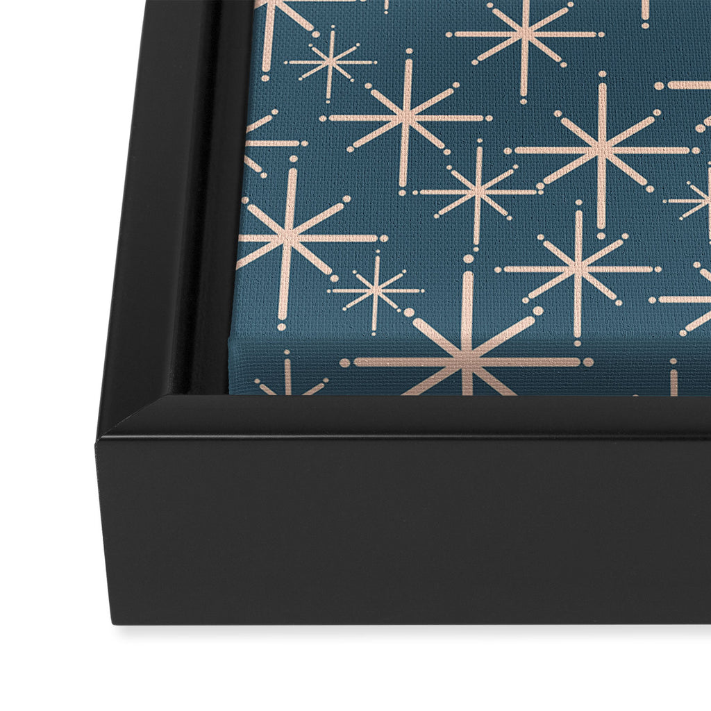 Retro Space - Midcentury Modern Starburst Pattern in Pale Blush and Deep Teal Framed Canvas Print Gallery Image 3