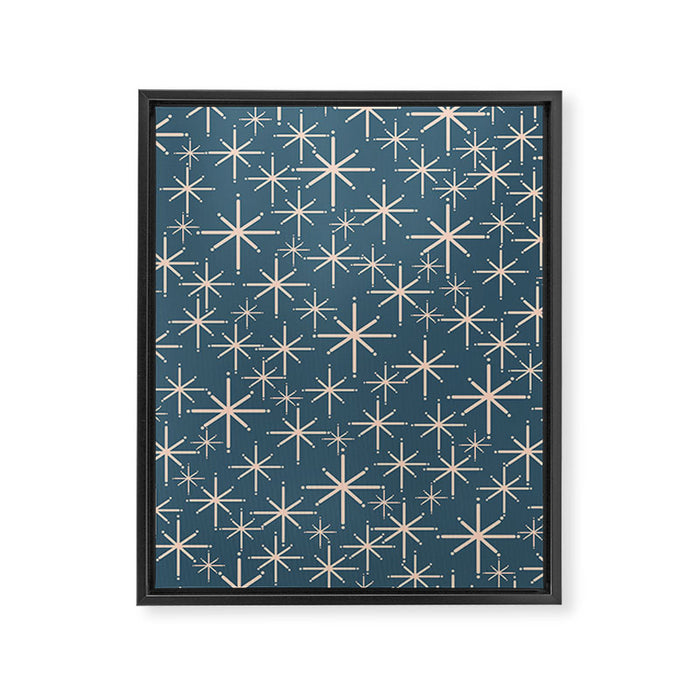 Retro Space - Midcentury Modern Starburst Pattern in Pale Blush and Deep Teal Framed Canvas Print Gallery Image 1