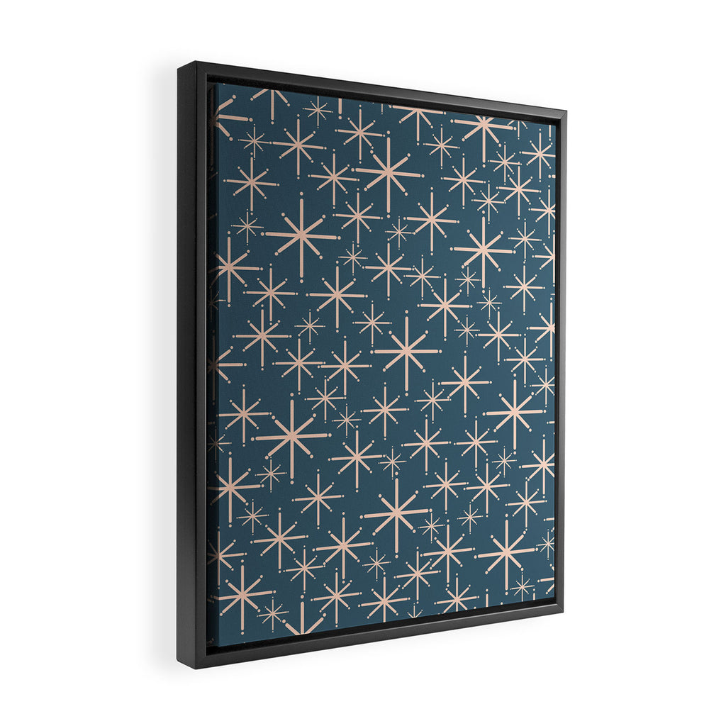 Retro Space - Midcentury Modern Starburst Pattern in Pale Blush and Deep Teal Framed Canvas Print Gallery Image 2