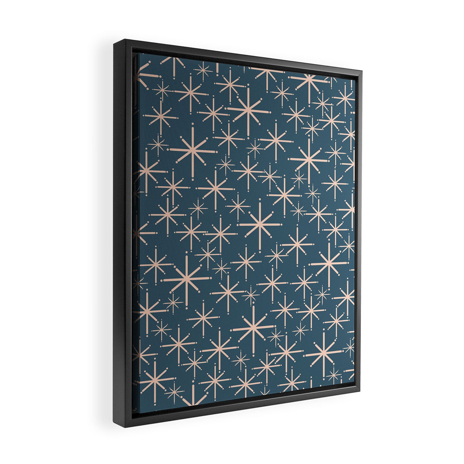 Retro Space - Midcentury Modern Starburst Pattern in Pale Blush and Deep Teal Framed Canvas Print Gallery Image 2