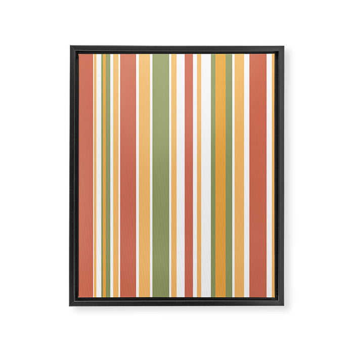 Retro Stripes 2 - Mid Century Modern 50s 60s 70s Pattern in Green, Orange, Yellow, and White Framed Canvas Print Gallery Image 1