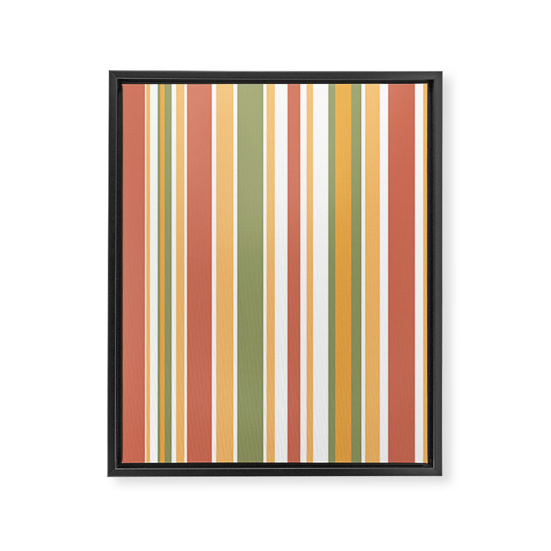 Retro Stripes 2 - Mid Century Modern 50s 60s 70s Pattern in Green, Orange, Yellow, and White Framed Canvas Print Gallery Image 8