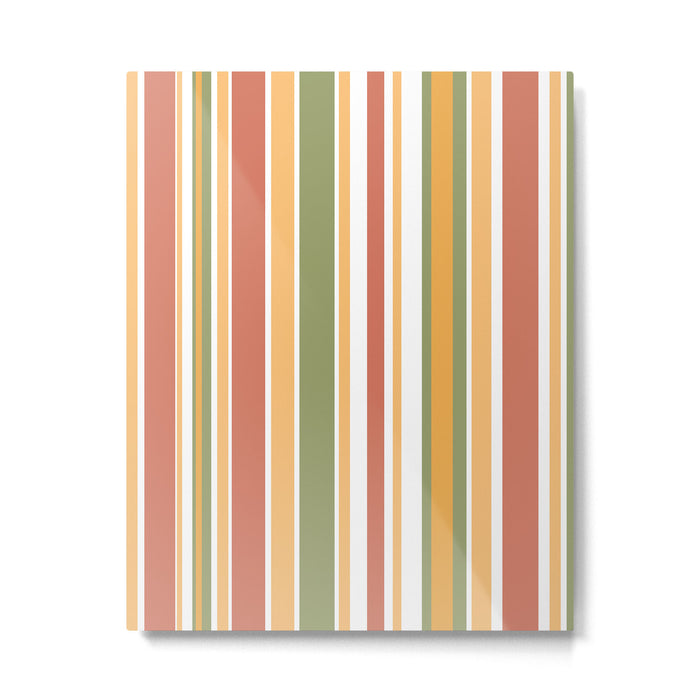 Retro Stripes 2 - Mid Century Modern 50s 60s 70s Pattern in Green, Orange, Yellow, and White Metal Print Gallery Image 1