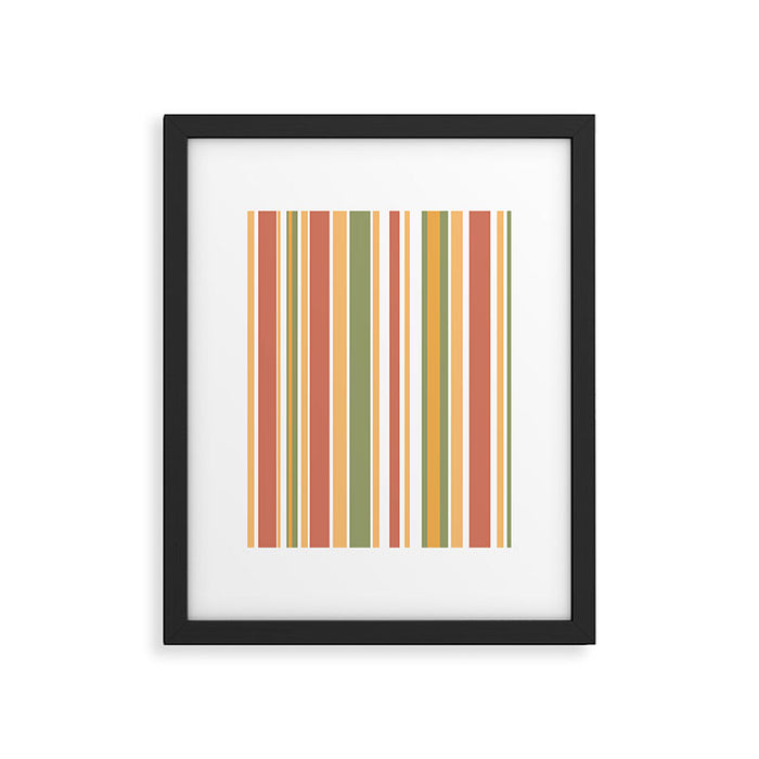 Retro Stripes 2 - Mid Century Modern 50s 60s 70s Pattern in Green, Orange, Yellow, and White Framed Art Print Gallery Image 1