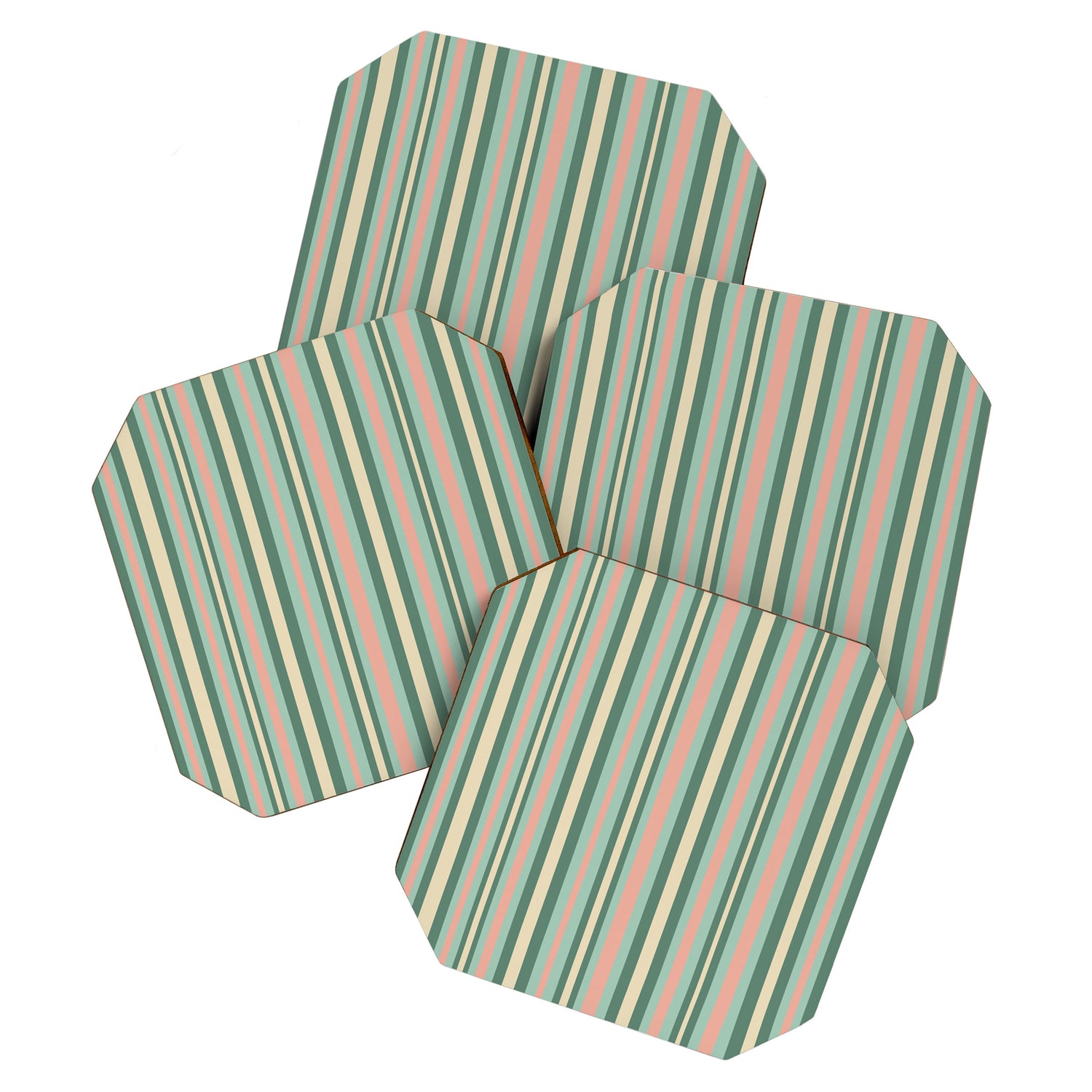Retro Stripes in Mint Green, Pale Blush, and Cream - Vertical Stripe Pattern Coaster Gallery Image 1