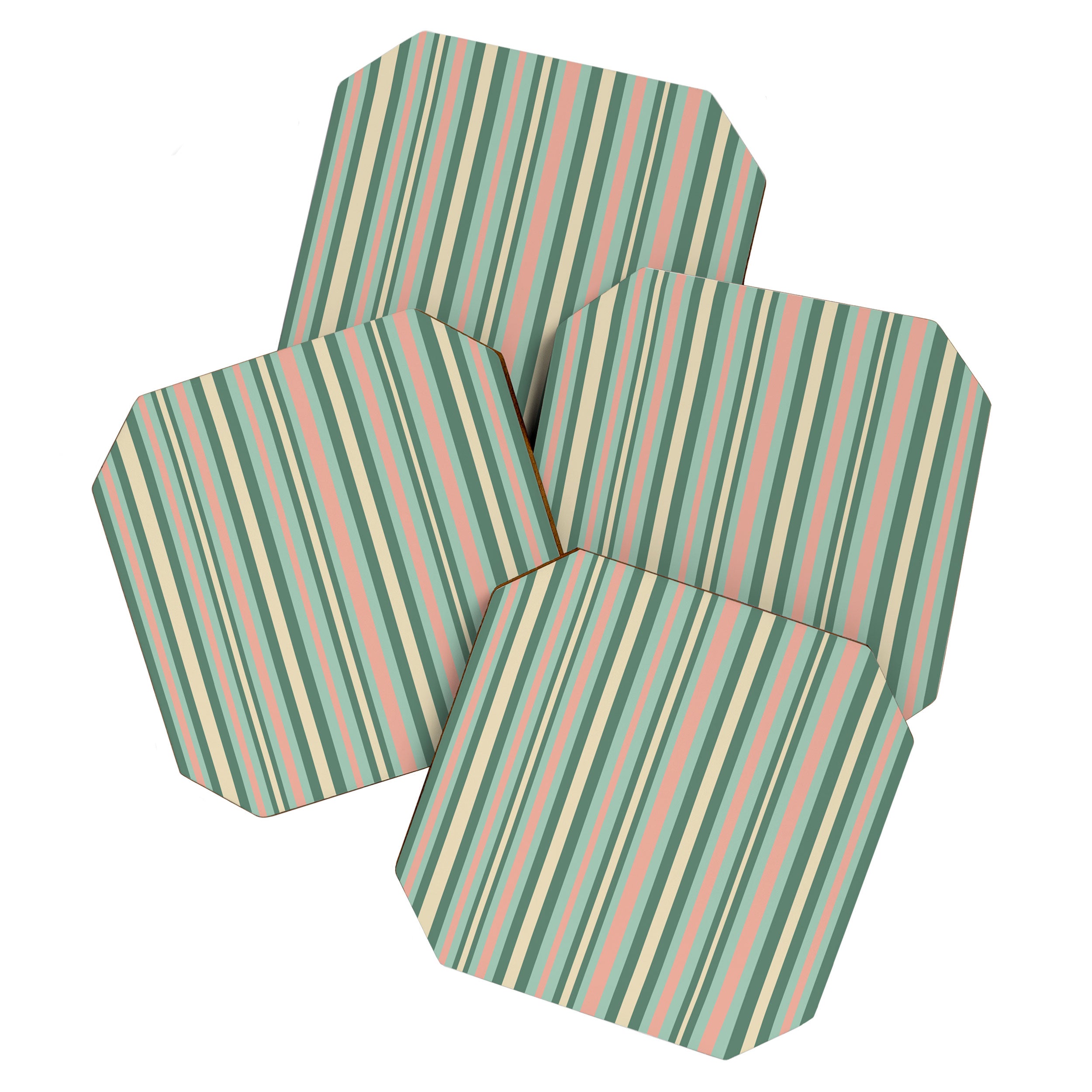 Retro Stripes in Mint Green, Pale Blush, and Cream - Vertical Stripe Pattern Coaster Gallery Image 1