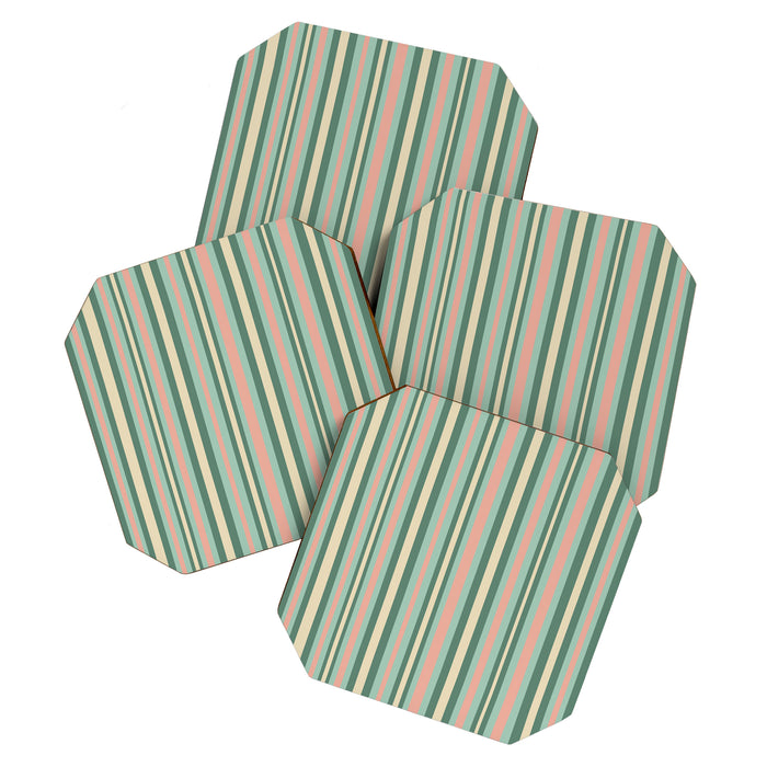 Retro Stripes in Mint Green, Pale Blush, and Cream - Vertical Stripe Pattern Coaster Gallery Image 1