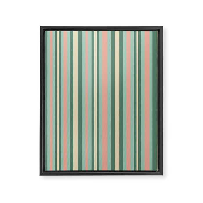 Retro Stripes in Mint Green, Pale Blush, and Cream - Vertical Stripe Pattern Framed Canvas Print Gallery Image 1