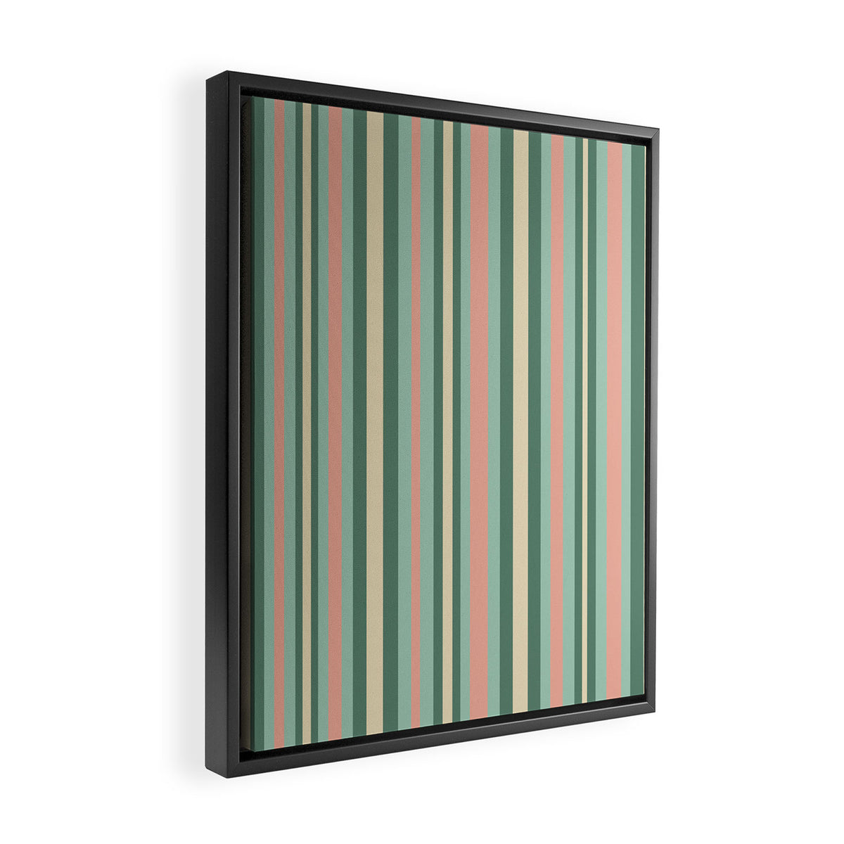 Retro Stripes in Mint Green, Pale Blush, and Cream - Vertical Stripe Pattern Framed Canvas Print Gallery Image 2