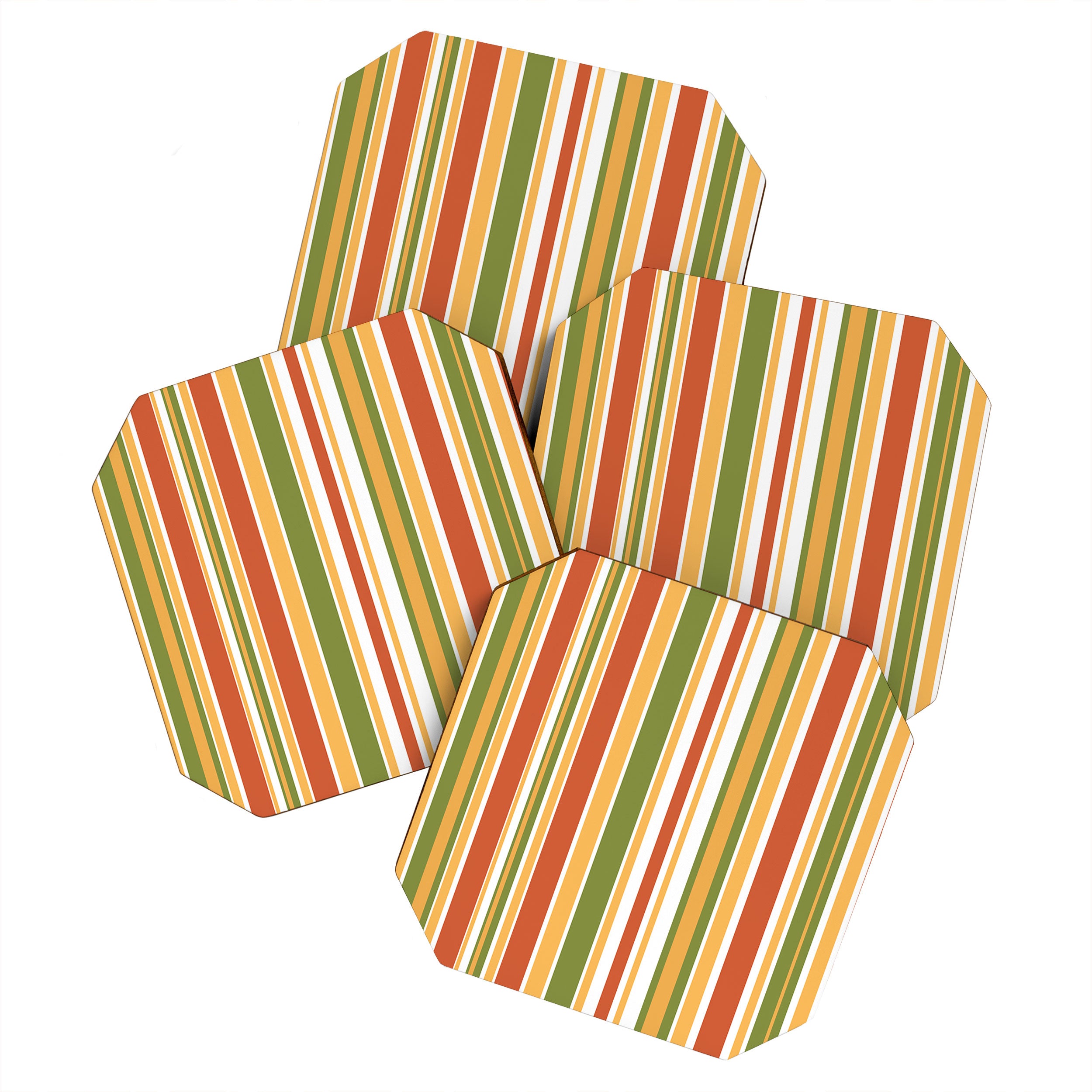 Retro Stripes - Mid Century Modern 50s 60s 70s Pattern in Green, Orange, Yellow, and White Coaster Gallery Image 1