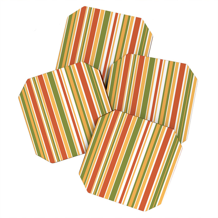 Retro Stripes - Mid Century Modern 50s 60s 70s Pattern in Green, Orange, Yellow, and White Coaster Gallery Image 1