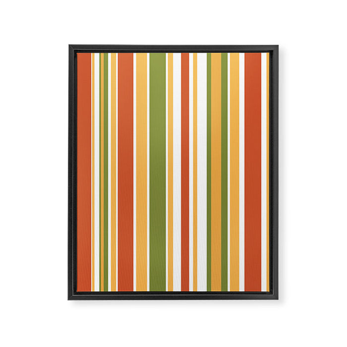 Retro Stripes - Mid Century Modern 50s 60s 70s Pattern in Green, Orange, Yellow, and White Framed Canvas Print Gallery Image 1