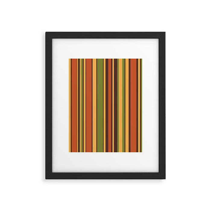 Retro Stripes - Mid Century Modern 50s 60s 70s Pattern in Green, Orange, Yellow, and Brown Framed Art Print Gallery Image 1