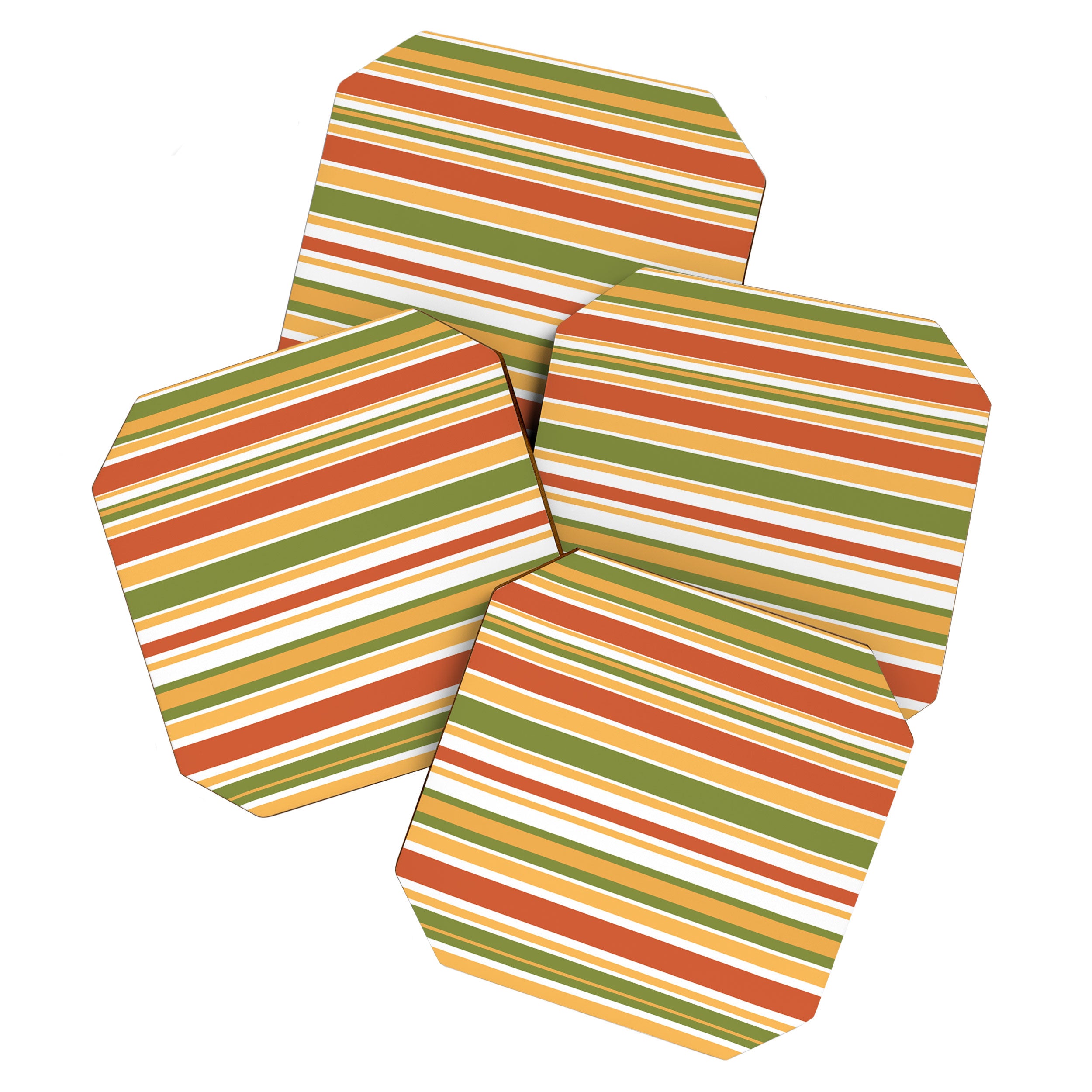 Retro Stripes Olive Green Burnt Orange Goldenrod Pattern Coaster Gallery Image 1