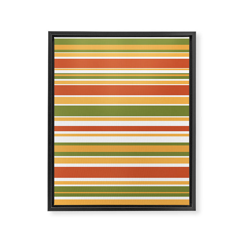 Retro Stripes Olive Green Burnt Orange Goldenrod Pattern Framed Canvas Print Gallery Image 8