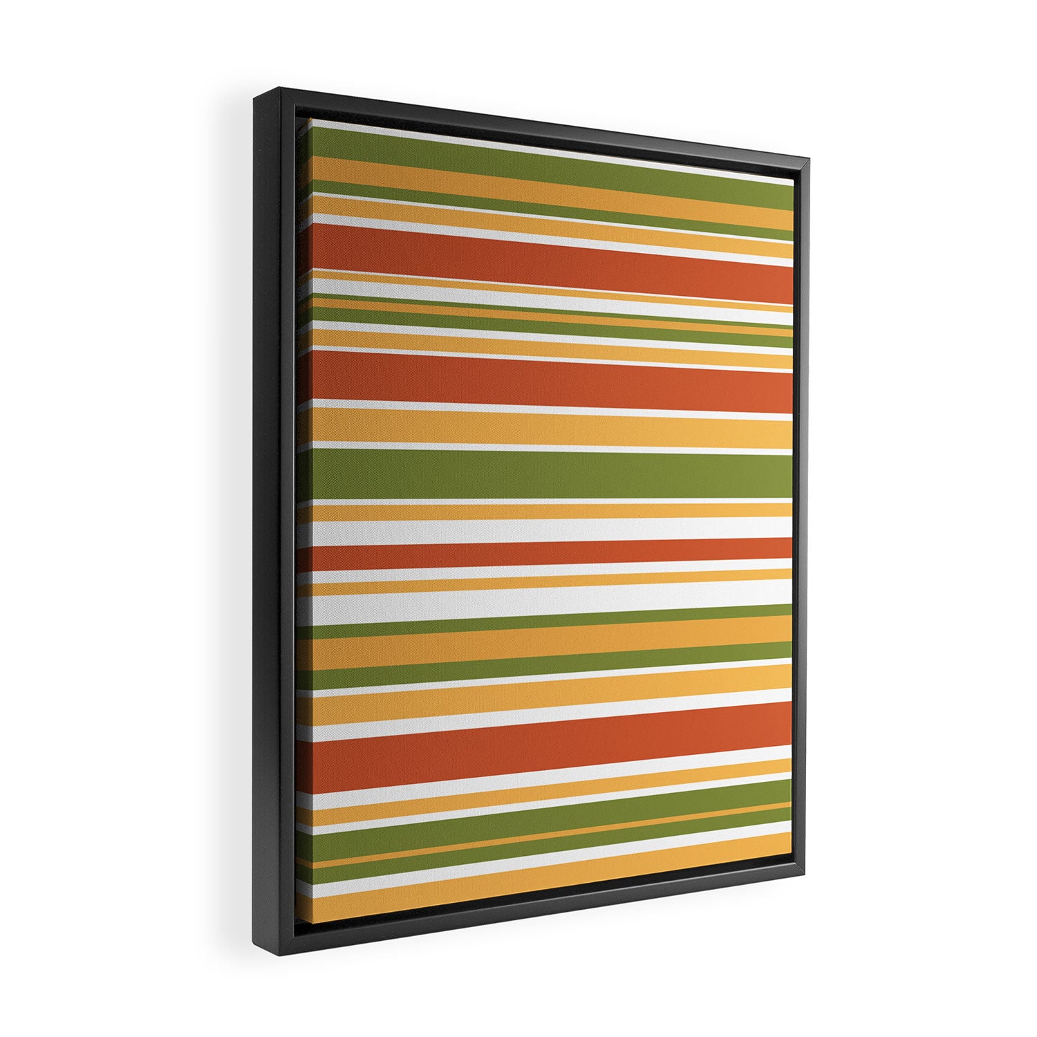 Retro Stripes Olive Green Burnt Orange Goldenrod Pattern Framed Canvas Print Gallery Image 2