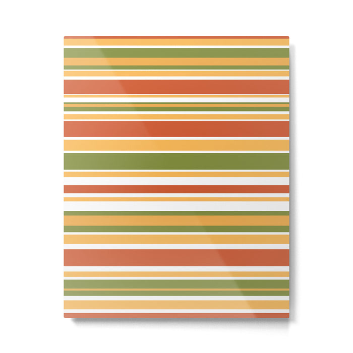 Retro Stripes Olive Green Burnt Orange Goldenrod Pattern Metal Print Gallery Image 1