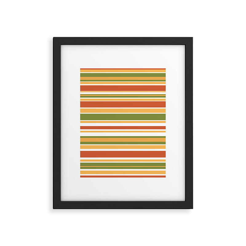 Retro Stripes Olive Green Burnt Orange Goldenrod Pattern Framed Art Print Gallery Image 6