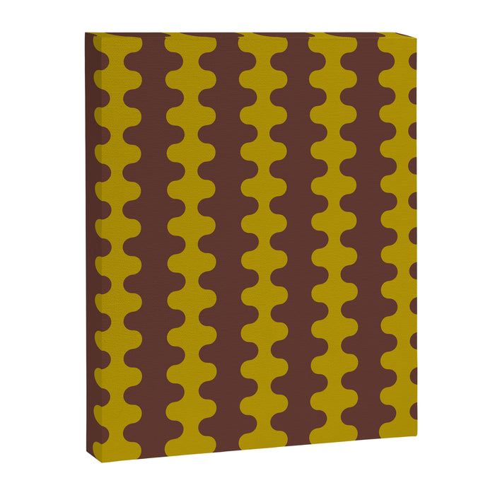 Retro Stripes Wavy Ogee A-Go-Go Vertical Pattern in Dark Brown and Chartreuse Olive Yellow Canvas Print Gallery Image 1