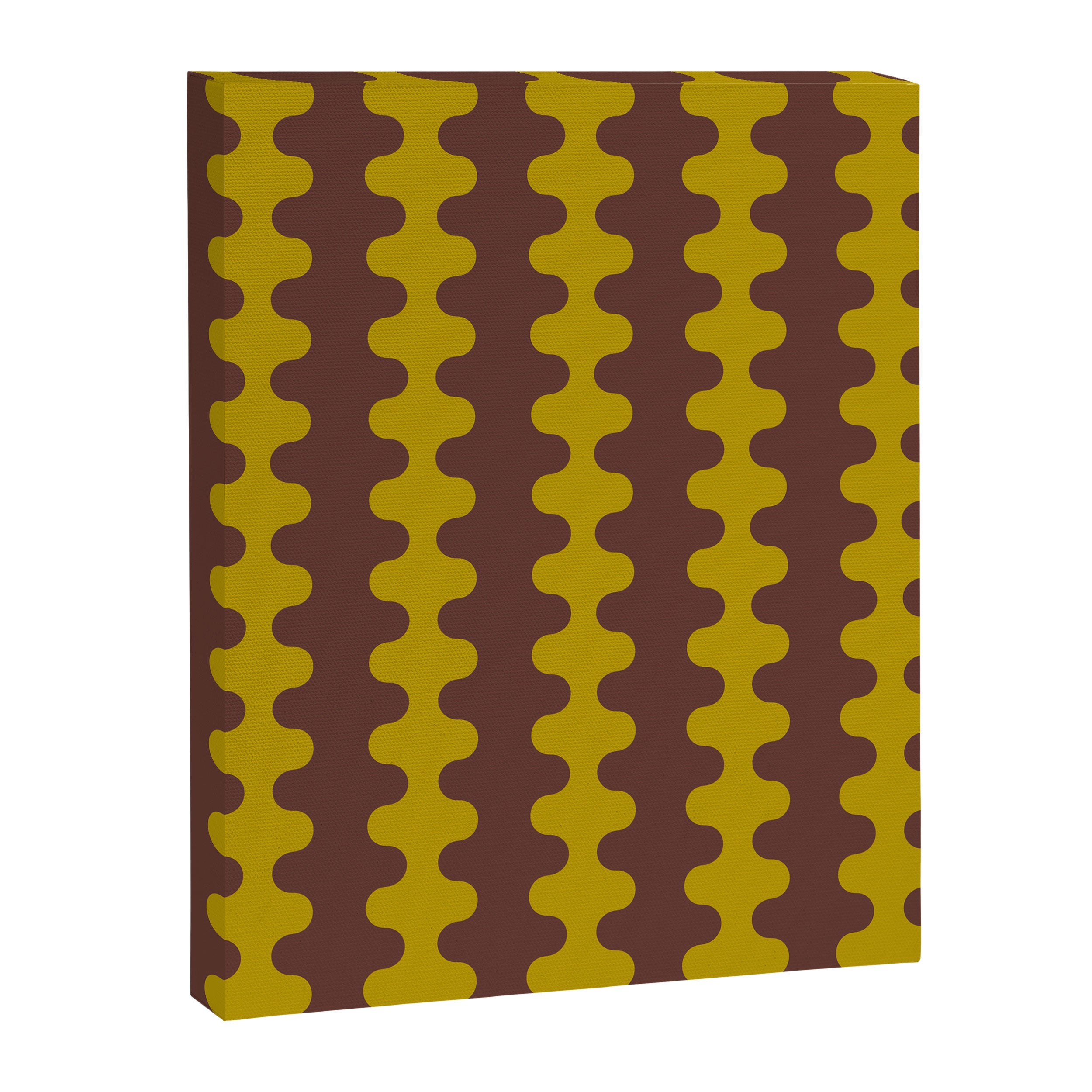 Retro Stripes Wavy Ogee A-Go-Go Vertical Pattern in Dark Brown and Chartreuse Olive Yellow Canvas Print Gallery Image 8