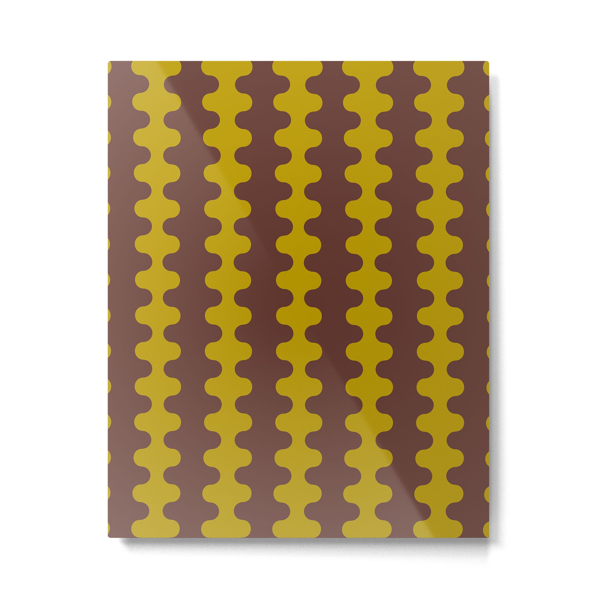 Retro Stripes Wavy Ogee A-Go-Go Vertical Pattern in Dark Brown and Chartreuse Olive Yellow Metal Print Gallery Image 6