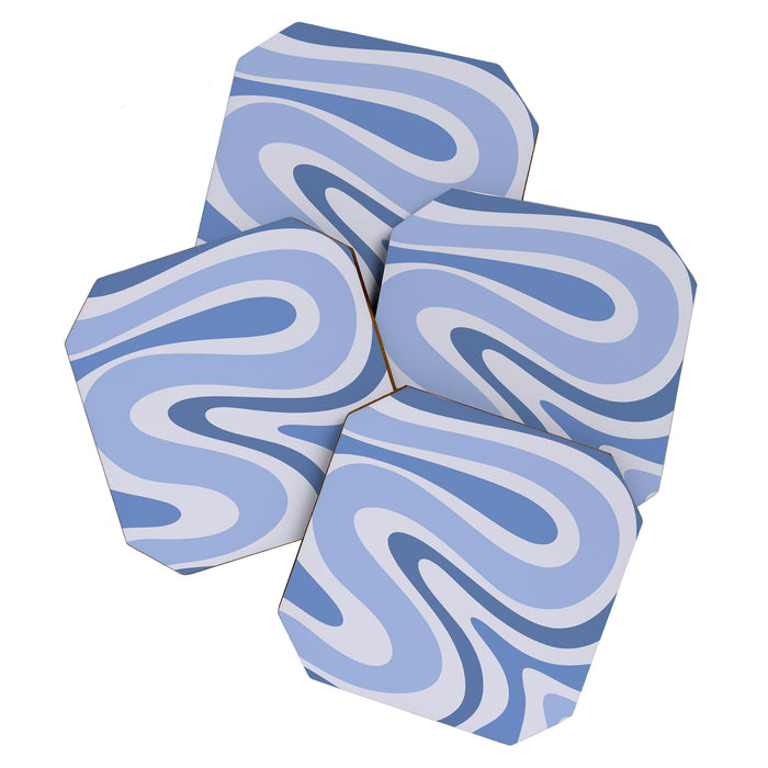Retro Swirls Periwinkle Blue Abstract Coaster Gallery Image 1