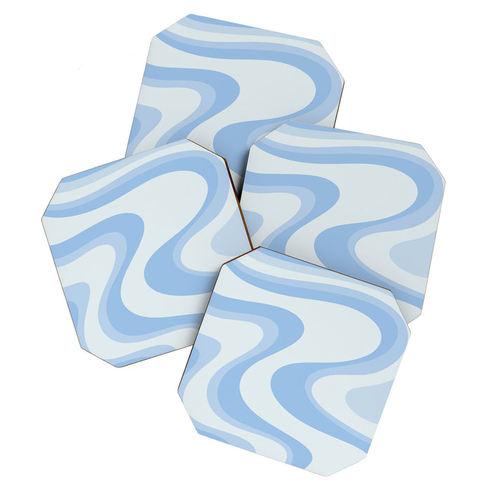 Retro Swirls Powder Blue Abstract Pattern Coaster Gallery Image 1