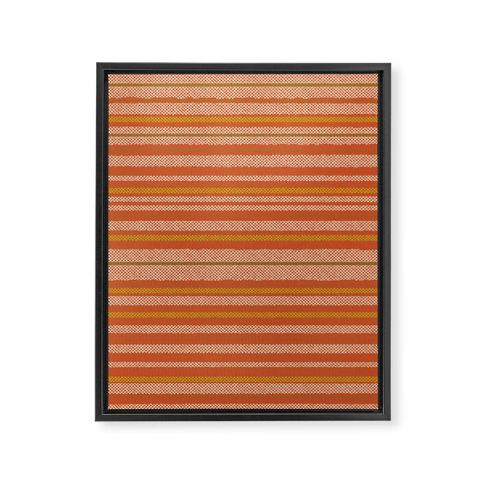 Retro Textured Stripes in Mid Century Modern Mustard, Beige, Olive, and Orange Framed Canvas Print Gallery Image 1