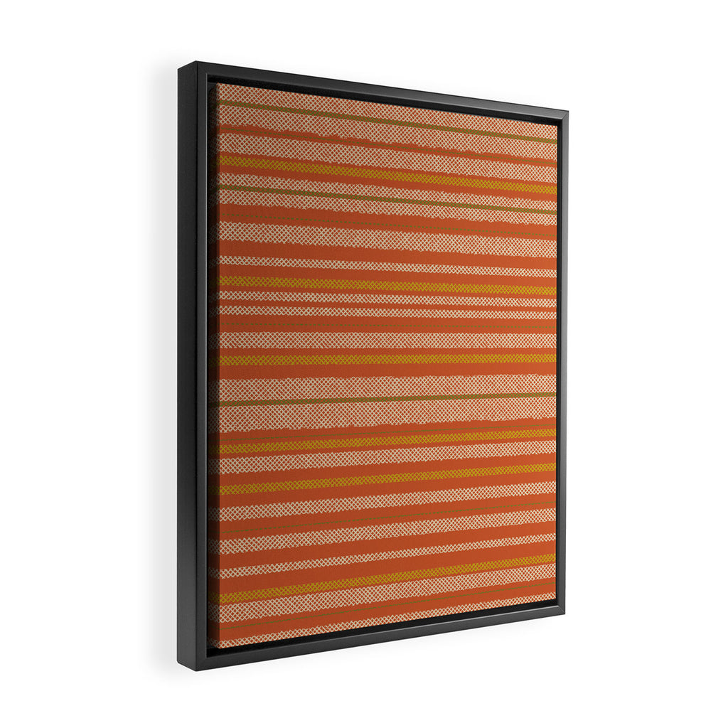 Retro Textured Stripes in Mid Century Modern Mustard, Beige, Olive, and Orange Framed Canvas Print Gallery Image 2
