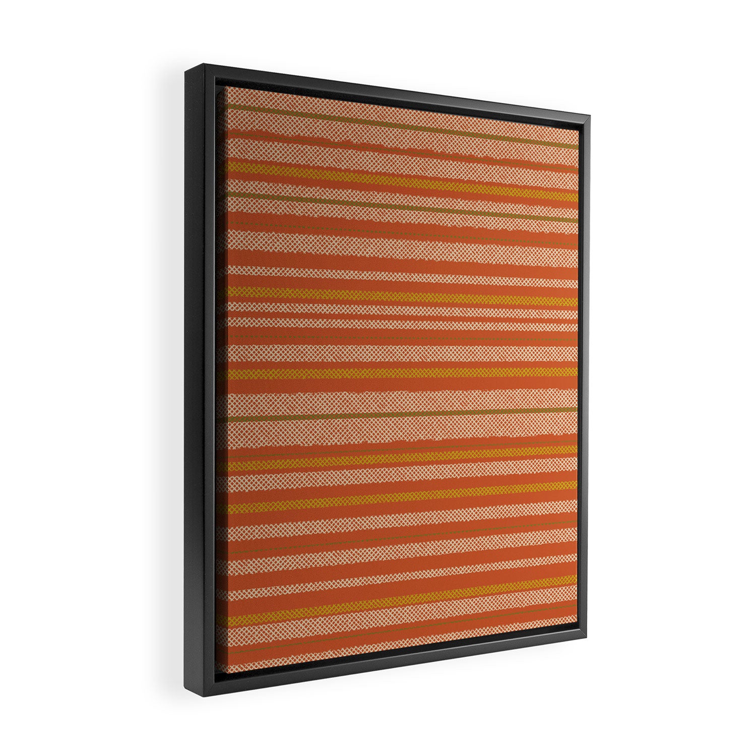 Retro Textured Stripes in Mid Century Modern Mustard, Beige, Olive, and Orange Framed Canvas Print Gallery Image 2