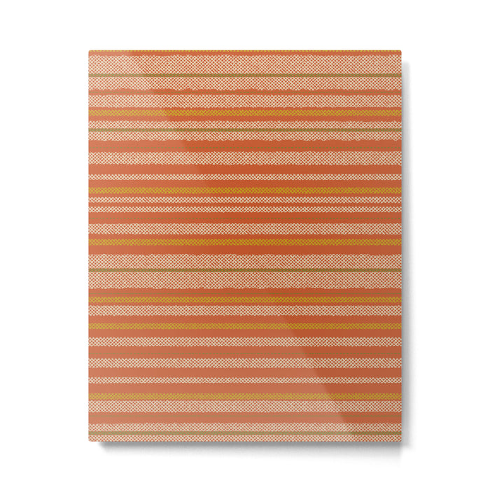 Retro Textured Stripes in Mid Century Modern Mustard, Beige, Olive, and Orange Metal Print Gallery Image 1