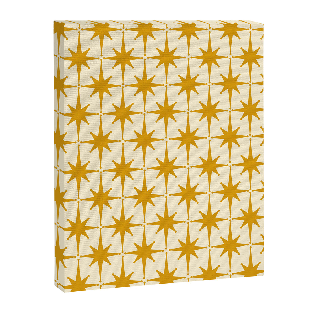 Retro Vintage 50s Starbursts Pattern in Cream and Honey Mustard Canvas Print Gallery Image 6
