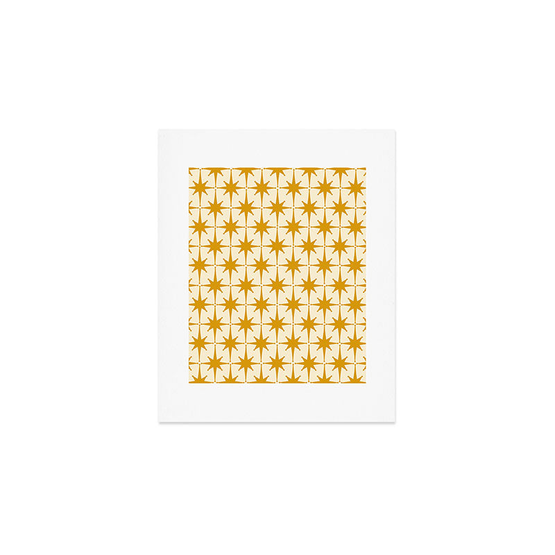 Retro Vintage 50s Starbursts Pattern in Cream and Honey Mustard Art Print Gallery Image 1