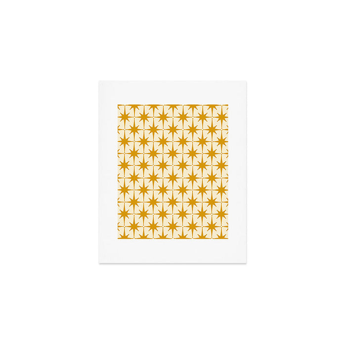 Retro Vintage 50s Starbursts Pattern in Cream and Honey Mustard Art Print Gallery Image 1