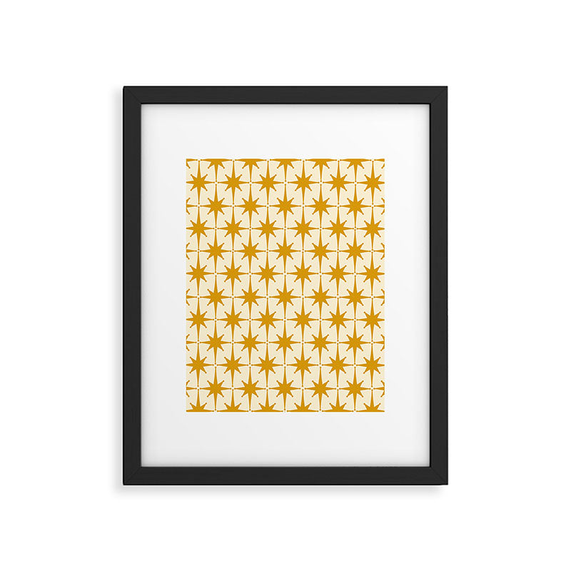Retro Vintage 50s Starbursts Pattern in Cream and Honey Mustard Framed Art Print Gallery Image 5