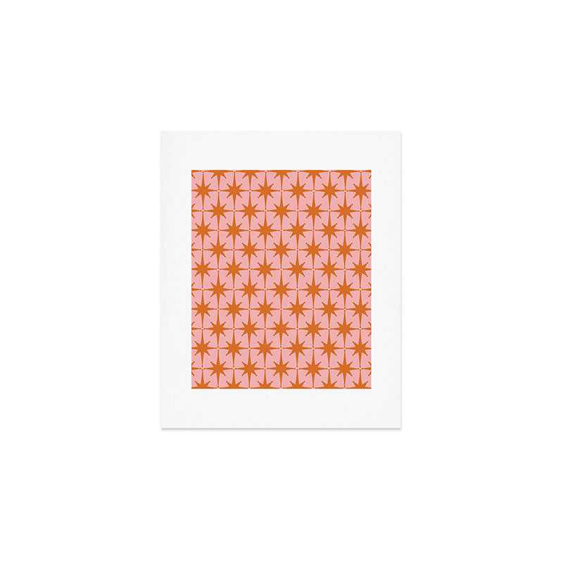 Retro Vintage 50s Starbursts Pattern in Pink and Orange Art Print Gallery Image 1