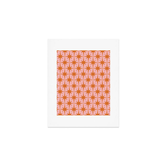 Retro Vintage 50s Starbursts Pattern in Pink and Orange Art Print Gallery Image 1