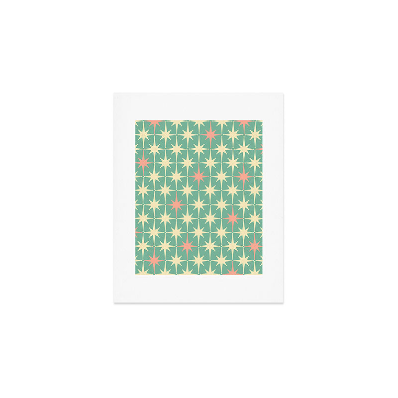 Retro Vintage 50s Stars Pattern in Teal Mint, Pink, and Cream Art Print Gallery Image 1