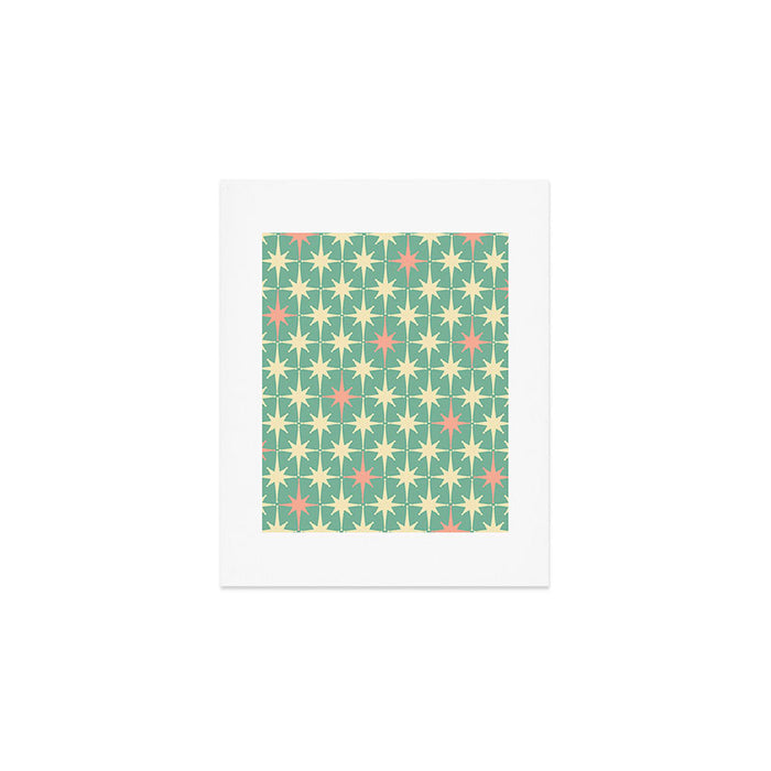 Retro Vintage 50s Stars Pattern in Teal Mint, Pink, and Cream Art Print Gallery Image 1