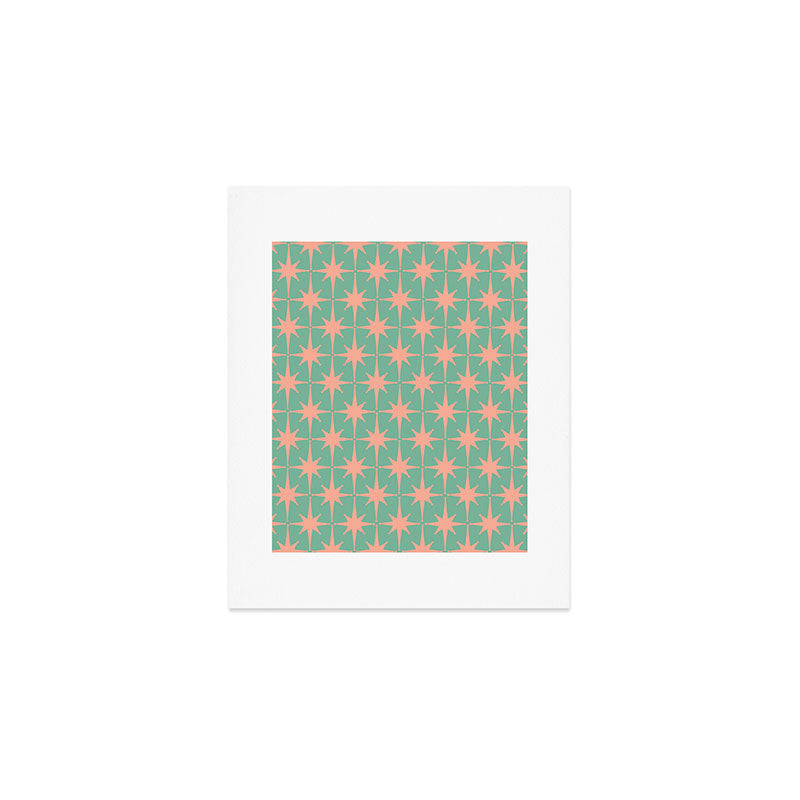 Retro Vintage Atomic Age 50s Star Pattern in Pink and Mint Teal Art Print Gallery Image 1