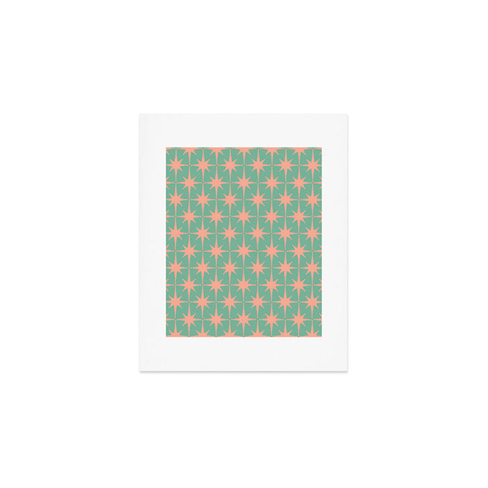 Retro Vintage Atomic Age 50s Star Pattern in Pink and Mint Teal Art Print Gallery Image 1