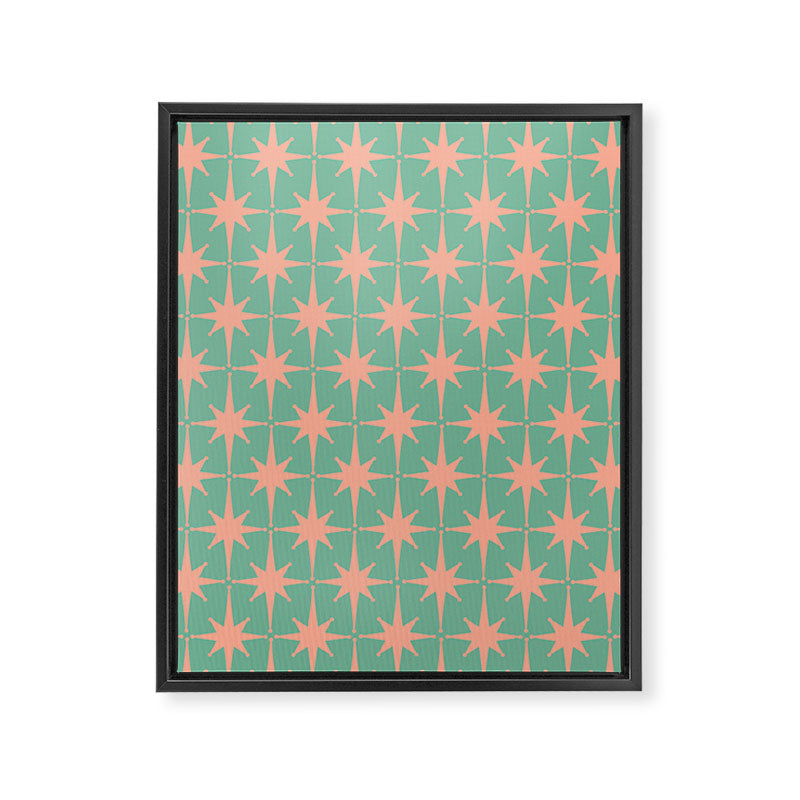 Retro Vintage Atomic Age 50s Star Pattern in Pink and Mint Teal Framed Canvas Print Gallery Image 6