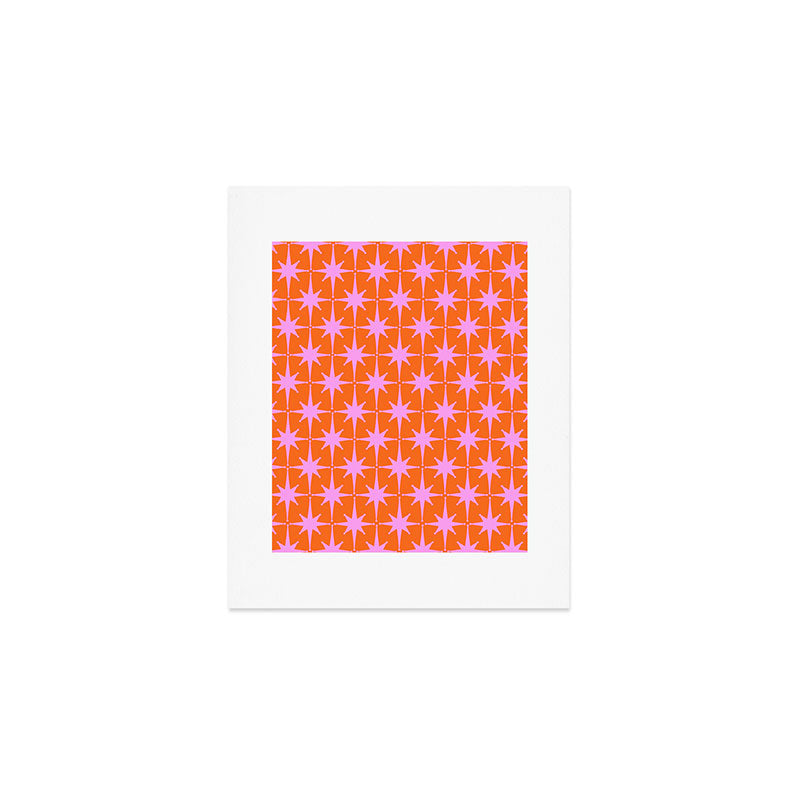 Retro Vintage Starbursts Pattern in Bright Pink Lavender and Orange Art Print Gallery Image 1