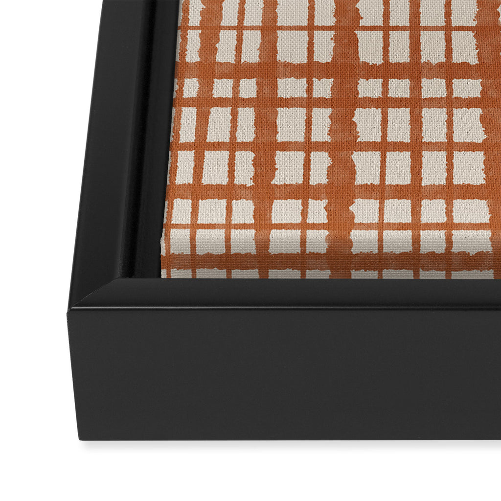 Retro Watercolor Plaid Painted Stripe Pattern in Clay and Putty Framed Canvas Print Gallery Image 3