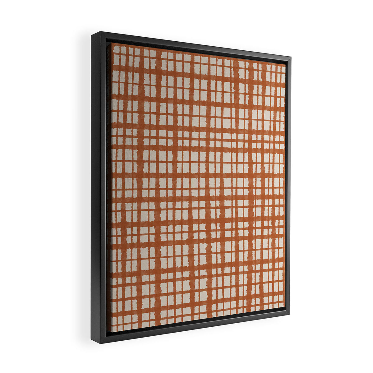 Retro Watercolor Plaid Painted Stripe Pattern in Clay and Putty Framed Canvas Print Gallery Image 2